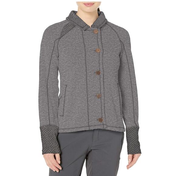 Prana Womans S Lucia Wool Blend Knit Sweater Jacket Herringbone Cozy Gray EUC! - Picture 8 of 8